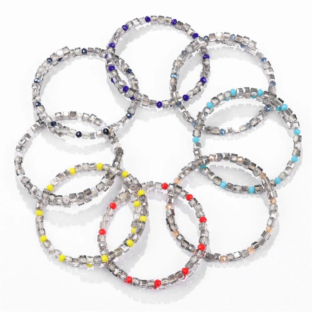 

White Transparent Crystal Bracelets For Men Women Square Shape Crystal Glass Cube Colorful Mini Spacer Beads Bracelet Jewelry