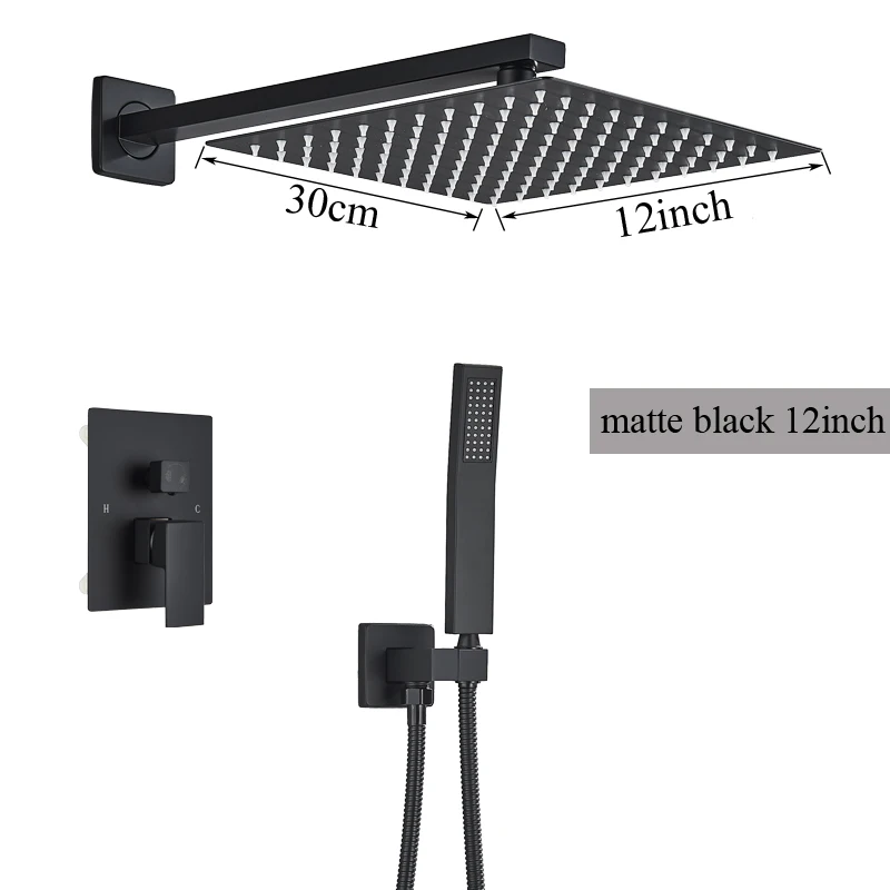 

2/3-позиционный черный настенный смеситель для ванной комнаты, смеситель для ванной комнаты, дождевой смеситель 8/10/12/16 дюймов, скрытый смеситель для душа, система смесителя