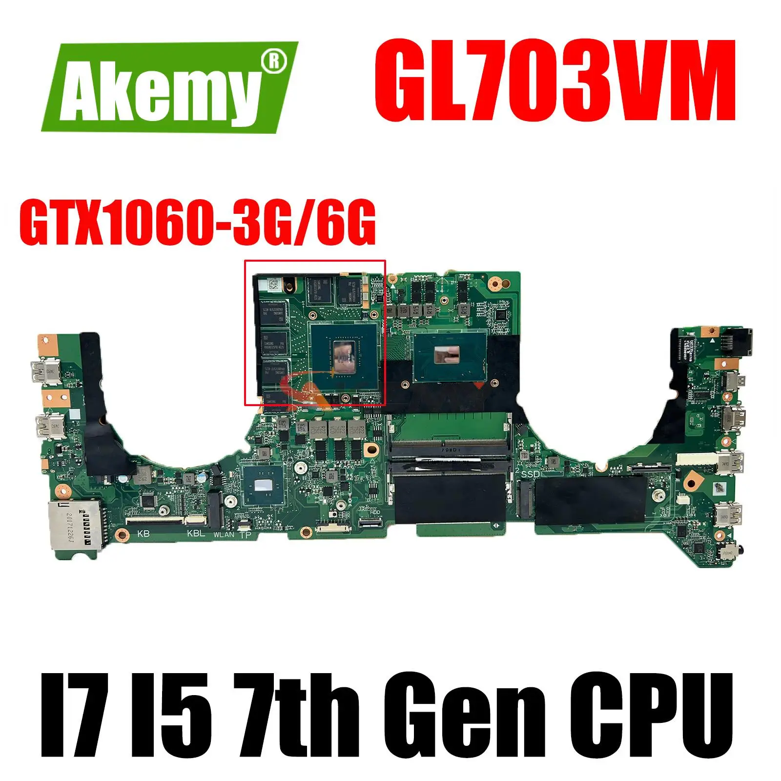 

GL703VM (DABKNMB1AA0) Материнская плата ASUS GL703V материнская плата для ноутбука с фотографией/6G I7-7700HQ 100% тест
