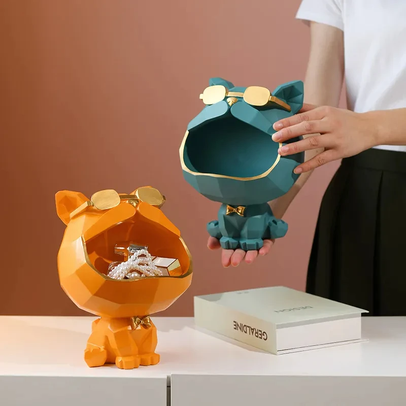 

Nordic Luxury Resin Cool Dog Figurine Big Mouth Dog Storage Box Bowl Tray Living Room Home Decoration Christmas New Year Gift