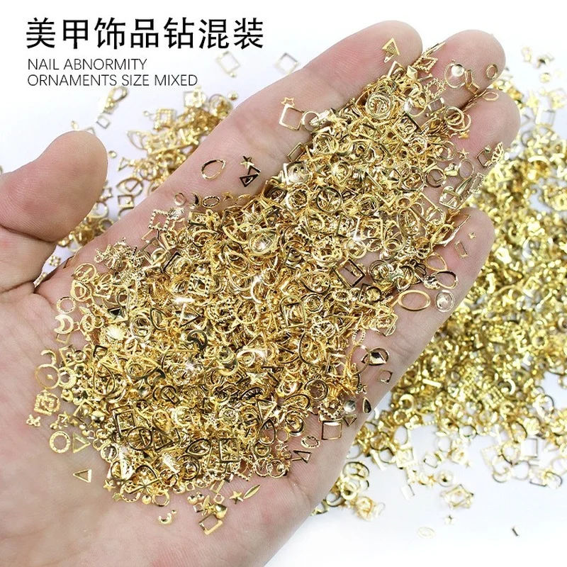 

500Pcs Nail Art Gold Frames Hollow Rhinestones Metal Multi-Shapes Nail 3D Charms For Manicure Gel Polish Nail Decor Ornament