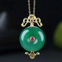 hot selling natural hand carved gold color 24k inlay jade pingan buckle necklace pendant fashion jewelry men women luck gifts