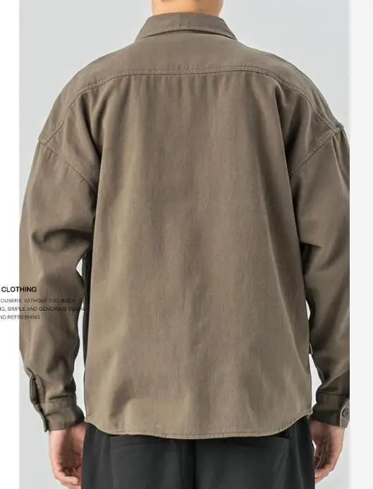 Men Shirt Cargo Shirt Men's Fashion Student Casual Long-Sleeved Shirt Large Pocket Shirts Washed Cotton Workwear