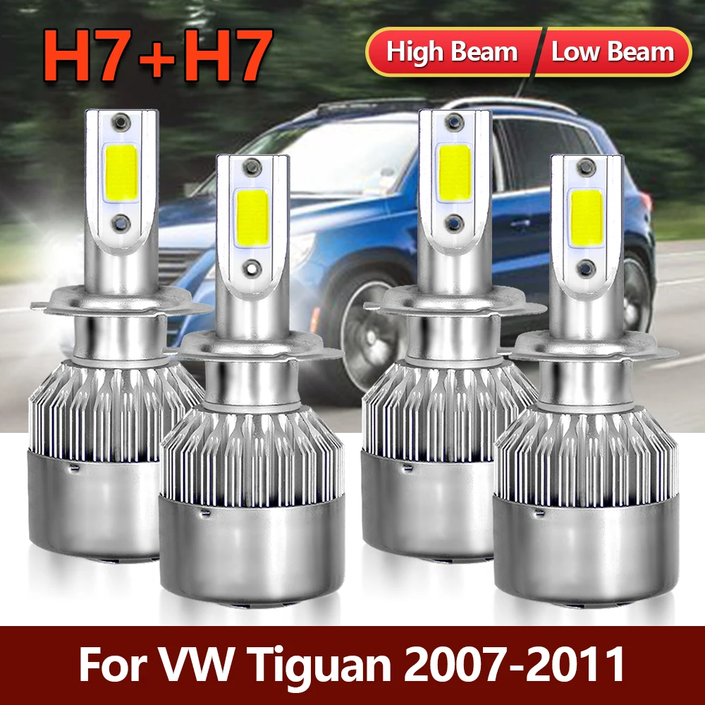 

4x LED Headlight H7 Bulbs High Low Combo Front Headlamp Kit Auto Car COB White Lamps For VW Tiguan 2011 2010 2009 2008 2007