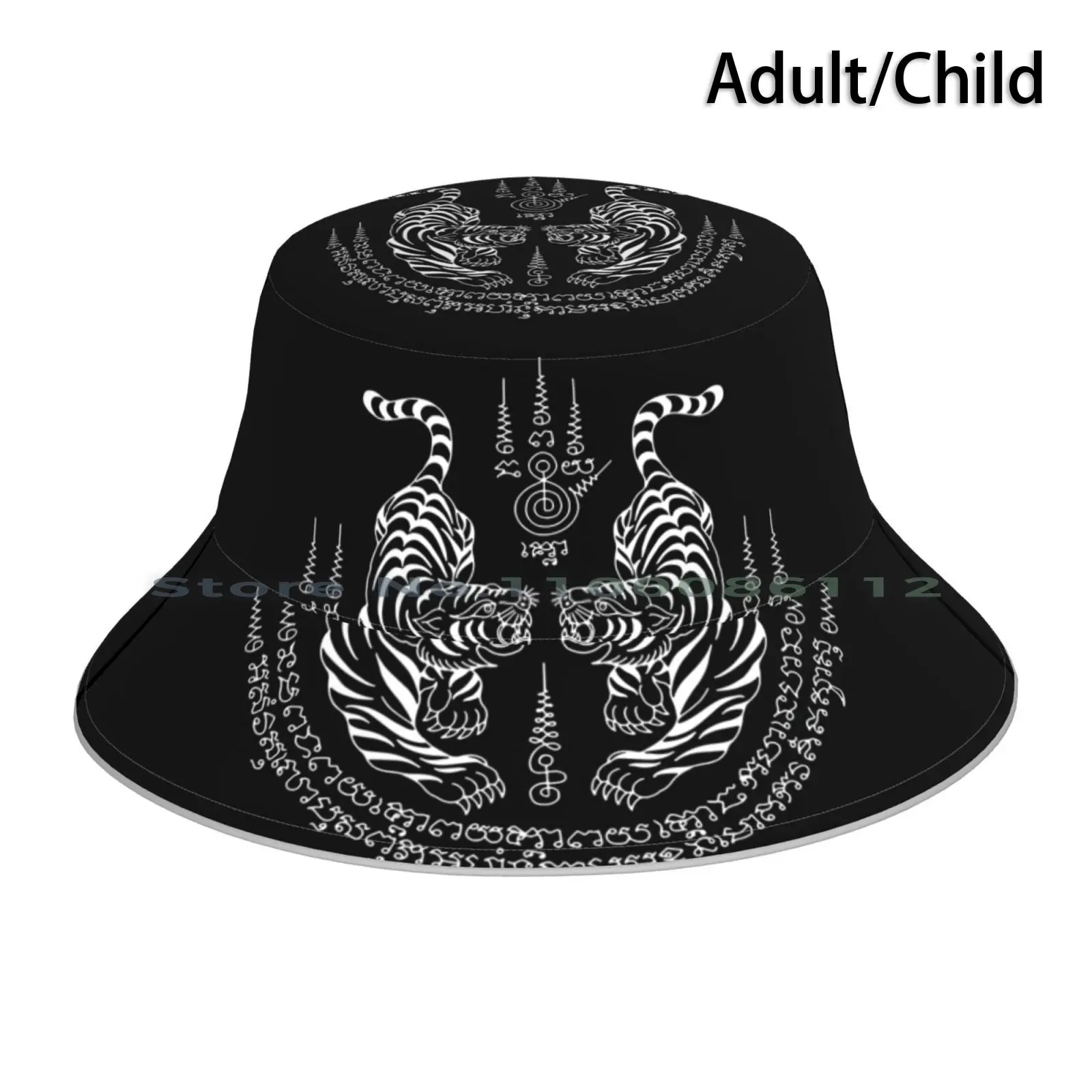 

Twin Tiger Sak Yant Thai Tattoo Bucket Hat Sun Cap Twintiger Sakyant Thaitattoo Muaythai Thailand Bangkok Foldable Outdoor