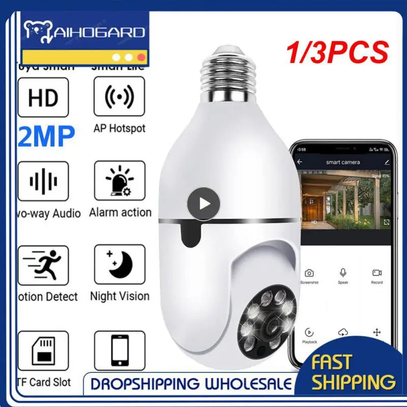 

1/3PCS Bulb Surveillance Camera 1mp Night Vision Color 360 Automatic Human Tracking Zoom Indoor Smart Home Security Wifi Monitor