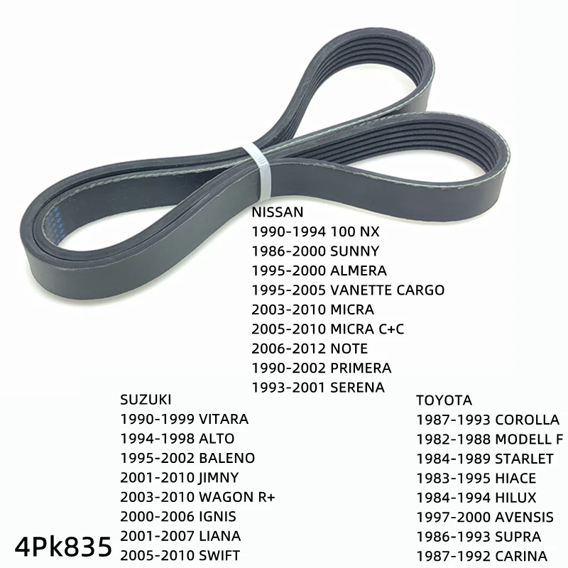 

4PK835 Engine Air Conditioner Belt V-Ribbed Belts Drive For SUZUKI VITARA ALTO BALENO JIMNY WAGON R+ IGNIS LIANA SWIFT