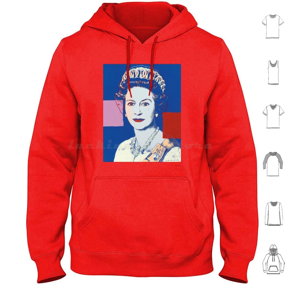 

Queen'S Portrait Hoodie cotton Long Sleeve Portrait Queen Smile Young Old Warhol England Britain Bitish Country Europe Gb