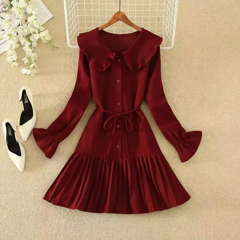 Платье вельветовое женское на осень и зиму длинная юбка с французской талией