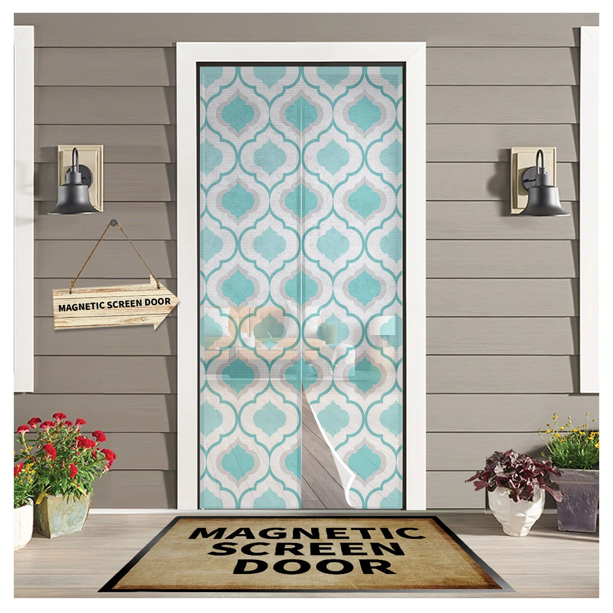 

Teal Cyan Moroccan Pattern Sheer Door Curtain Mosquito-proof Bedroom Magnetic Hanging Curtains Window Screen Gauze Door Curtain