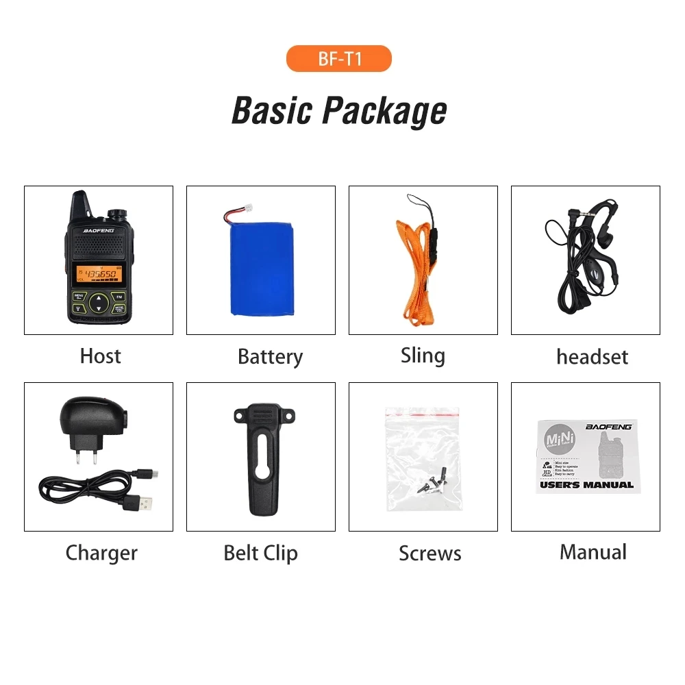 2PCS Baofeng BF-T1 Mini Portable Two Way Radio UHF 400-470MHz 20CH Ham Transceiver Walkie Talkie with Earpiece for Child Toy