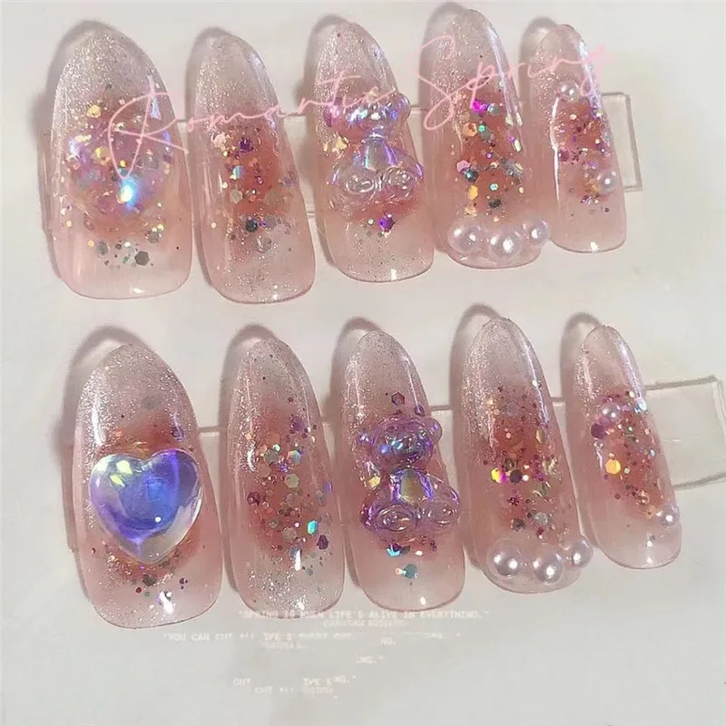 

New 3D Diy Girls Shiny Nail Manicure Patch Bing Bing Anime Figure Kawaii Bear Nails Makeup Accessories Girl Toys Christmas Gift