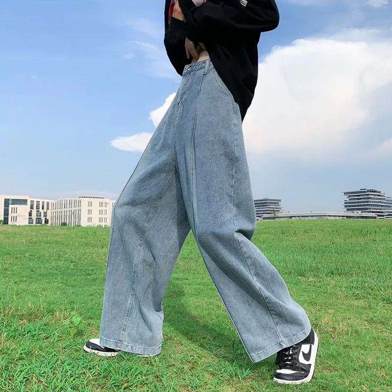 Blue Baggy Jeans Men Fashion Casual Oversized Wide Leg Jeans Mens Japanese Streetwear Hip Hop Loose Straight Denim Trousers Men