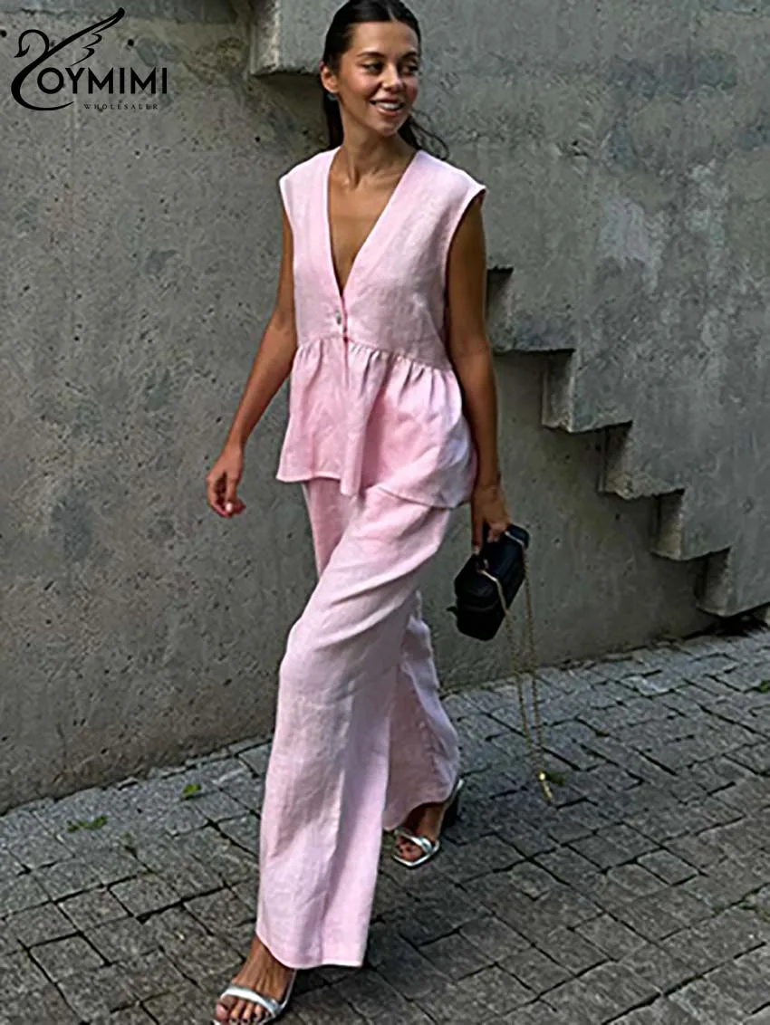 Oymimi модные розовые хлопковые комплекты женские из 2 предметов элегантные рубашки