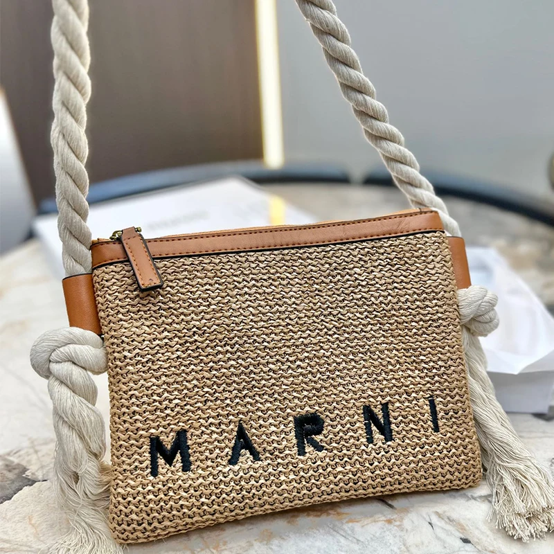 

Women's Straw Woven Bag with Rope Tassel Tribal Style Summer Beach Crossbody Bag Female Luxury Square Coin Purse Clutch Bag