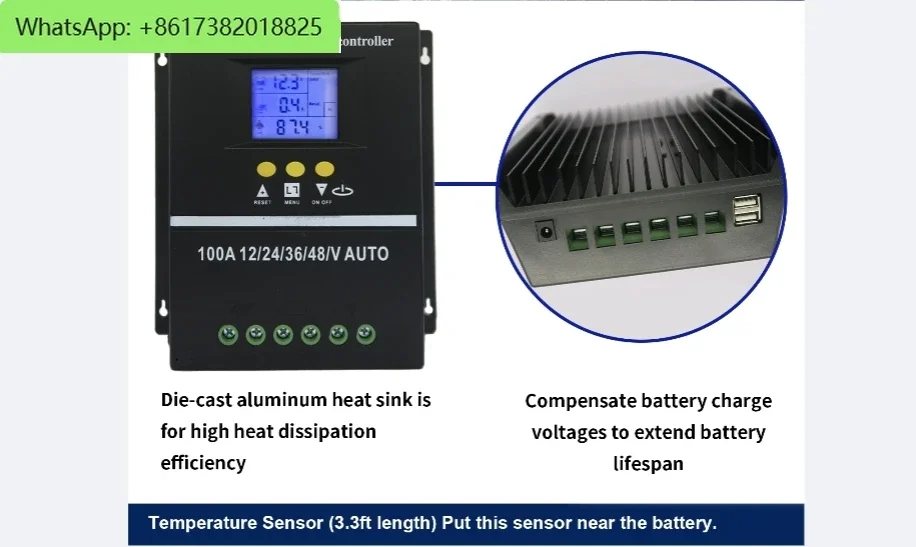 Контроллер заряда солнечной батареи POWLSOJX MPPT 100 А 80 60 12 В 24 36 48 двойной USB регулятор