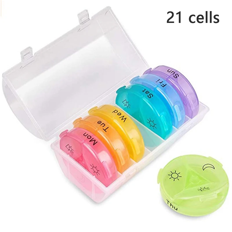 

14/21Cell Weekly Daily Pill Box Organizer 7Day Drug Tablet Medicine Storage Holder Splitter Large PillCase Container For Vitamin