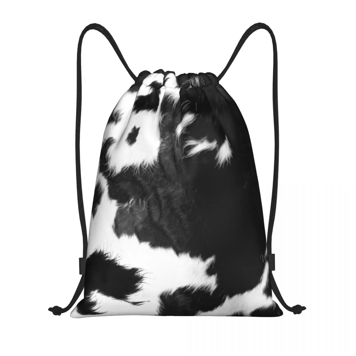 Modern Cowhide Faux Leather Print Drawstring Bags Men Women Portable Sports Gym Sackpack Fur Texture Training Backpacks