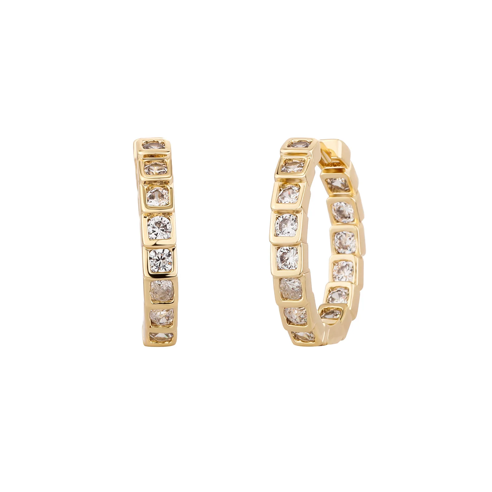 RACHELZ Fashion Luxury Shiny Zircon Hoop Earrings Hip Hop Geometric 14K Gold Plated Earring For Women Men Jewelry Wedding Gift