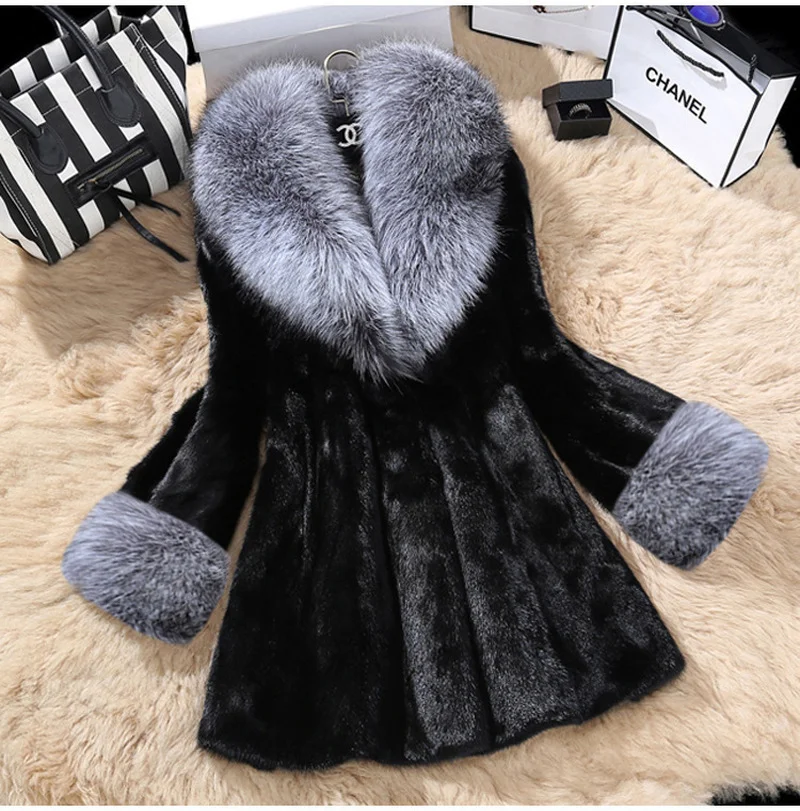 2023 Autumn Winter Faux Fur Coat Jacket Women Trench Imitation Mink Fur Coat Women's Furry Fur Long Coat Outwear Black White