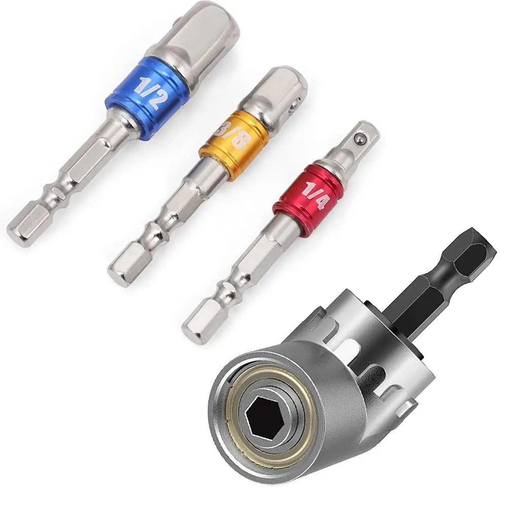 

3Pcs 1/4 3/8 1/2" Impact Grade Power Driver Drill Adapter Set 105 Degree Right Angle Drill 6.35mm Hex Drill Bit for Extension