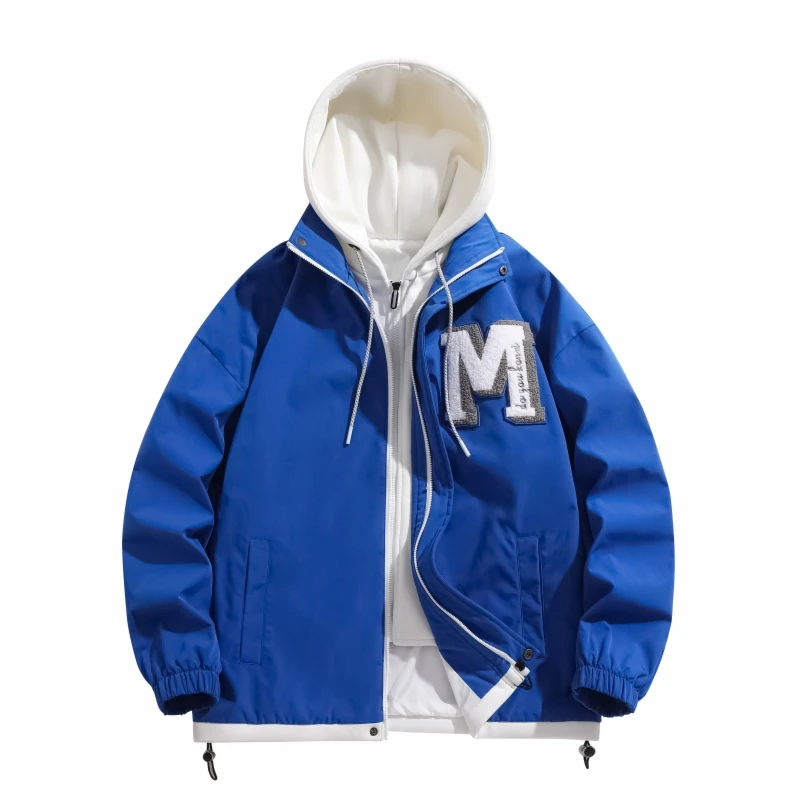 

Spring and Autumn Fake Two-Pieces Coats Men's Hooded Fashion Brand Hong Kong Style Loose All-Match Trendy Handsome Student Lette