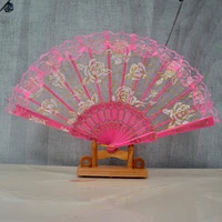 7 inch chinese style craft folding fan wing chun dance fan rose lace lace fan plastic decorative fan wedding fan