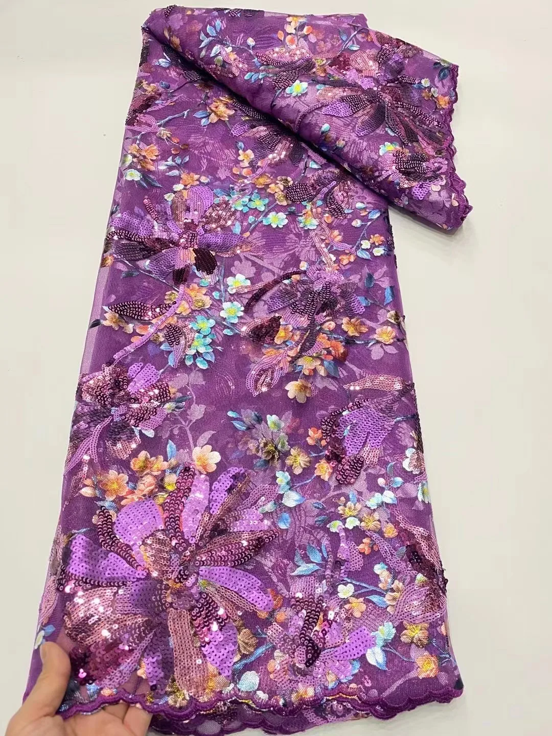 Нигерийская фиолетовая французская кружевная ткань с блестками 2022