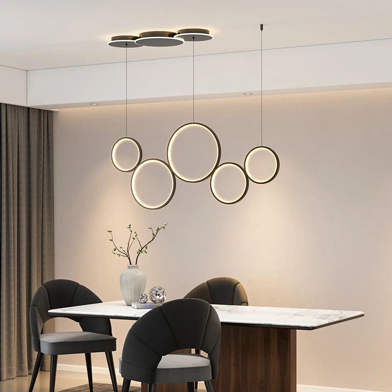 

Минималистичные современные подвесные светильники в скандинавском стиле для столовой, гостиной, спальни, кабинета, Подвесная лампа с регулируемой яркостью, индивидуальная художественная кольцевая лампа