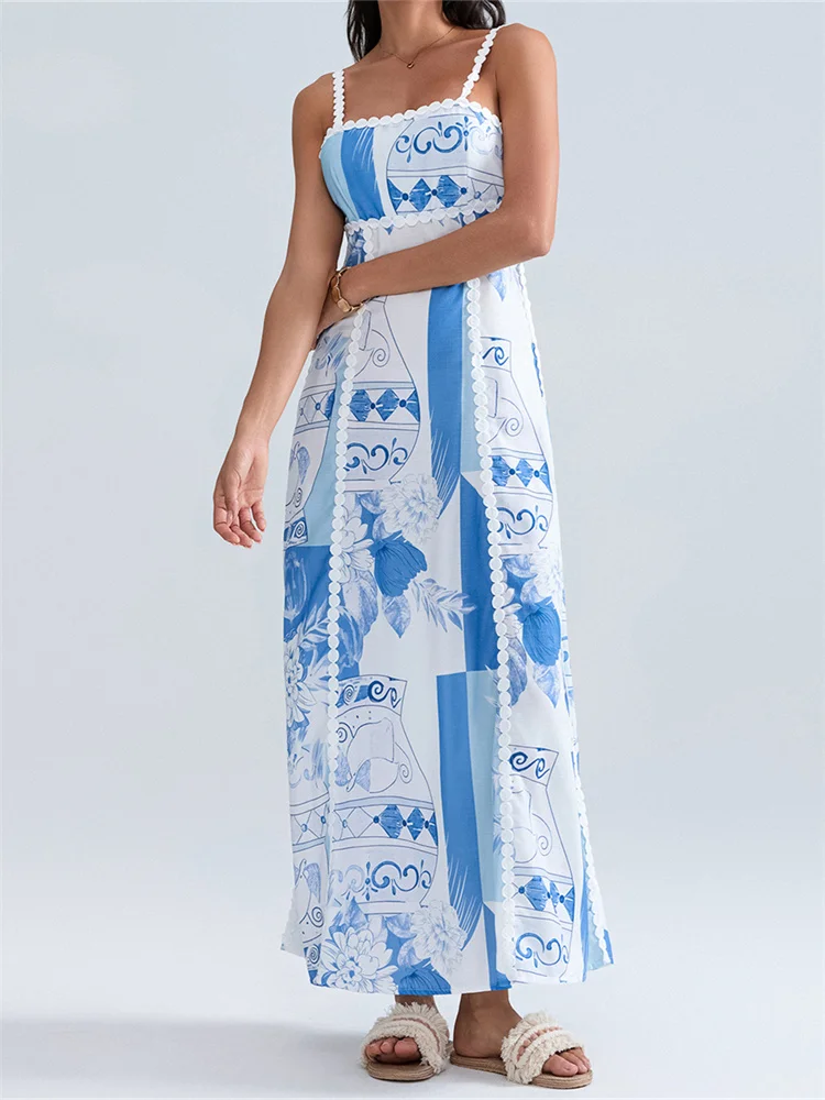 CHRONSTYLE женское летнее длинное платье без рукавов на бретельках повседневное