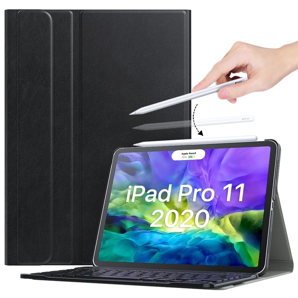 

Чехол для клавиатуры для iPad Pro 11 2020 2nd / 11 2018 1st,[Поддержка Apple Pencil Charging] Съемный беспроводной