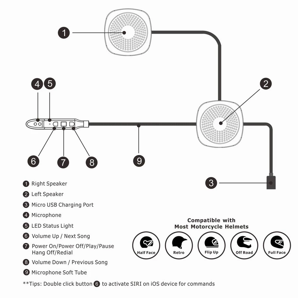 Bluetooth-гарнитура для мотоциклетного шлема с поддержкой Bluetooth 5 0