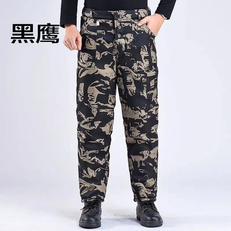 Winter men's cotton trousers plush thickened thermal pants loose type labor protection cold storage overalls cotton trousers