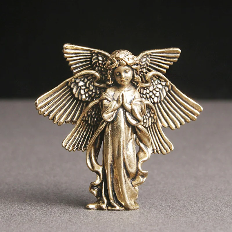 

Copper Six Winged Angel God Love Cupid Statue Small Ornaments Brass Angel Figurines Desktop Decorations Home Decor Accessories