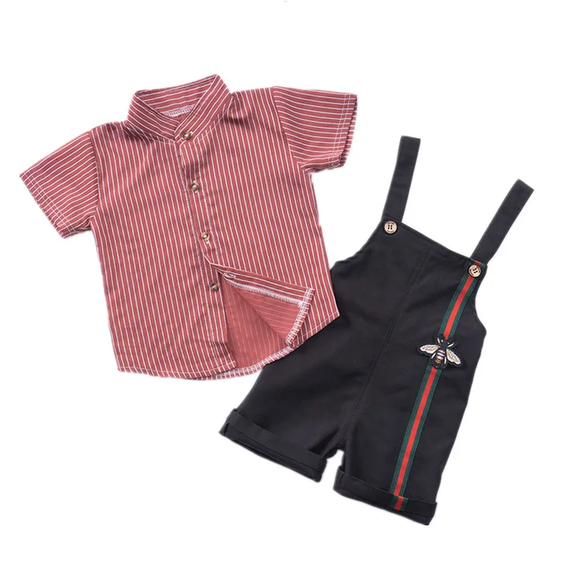 

Baby Boys Bib Shorts Shirts 2pcs Clothes Sets Summer Toddler Cotton Birthday Suits For 0 1 2 3 Years Old Newborn Bebe Outfits