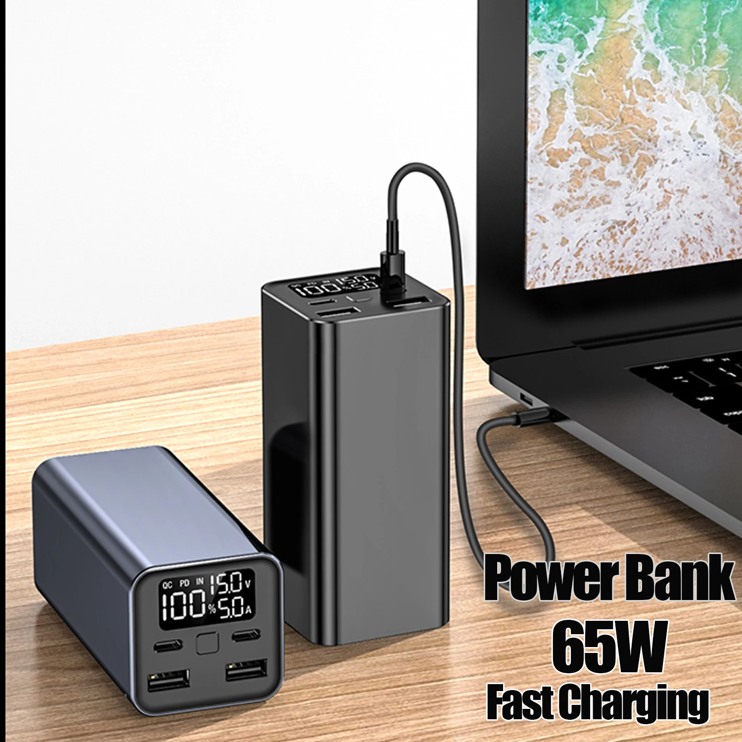 20000mAh Power Bank Type C PD 65W Fast Charging Powerbank External Battery Charger For Smartphone Laptop Tablet iPhone Xiaomi