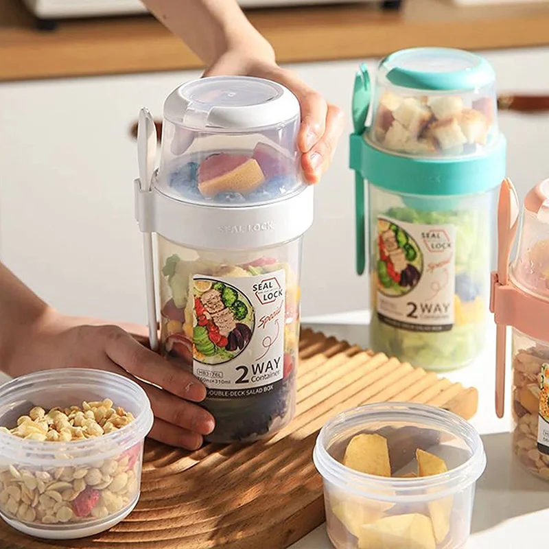 

Kitchen Fresh-keeping Food Container Salad Yogurt Box Container For Cereals Double-layered Portable Travel Storage Jars