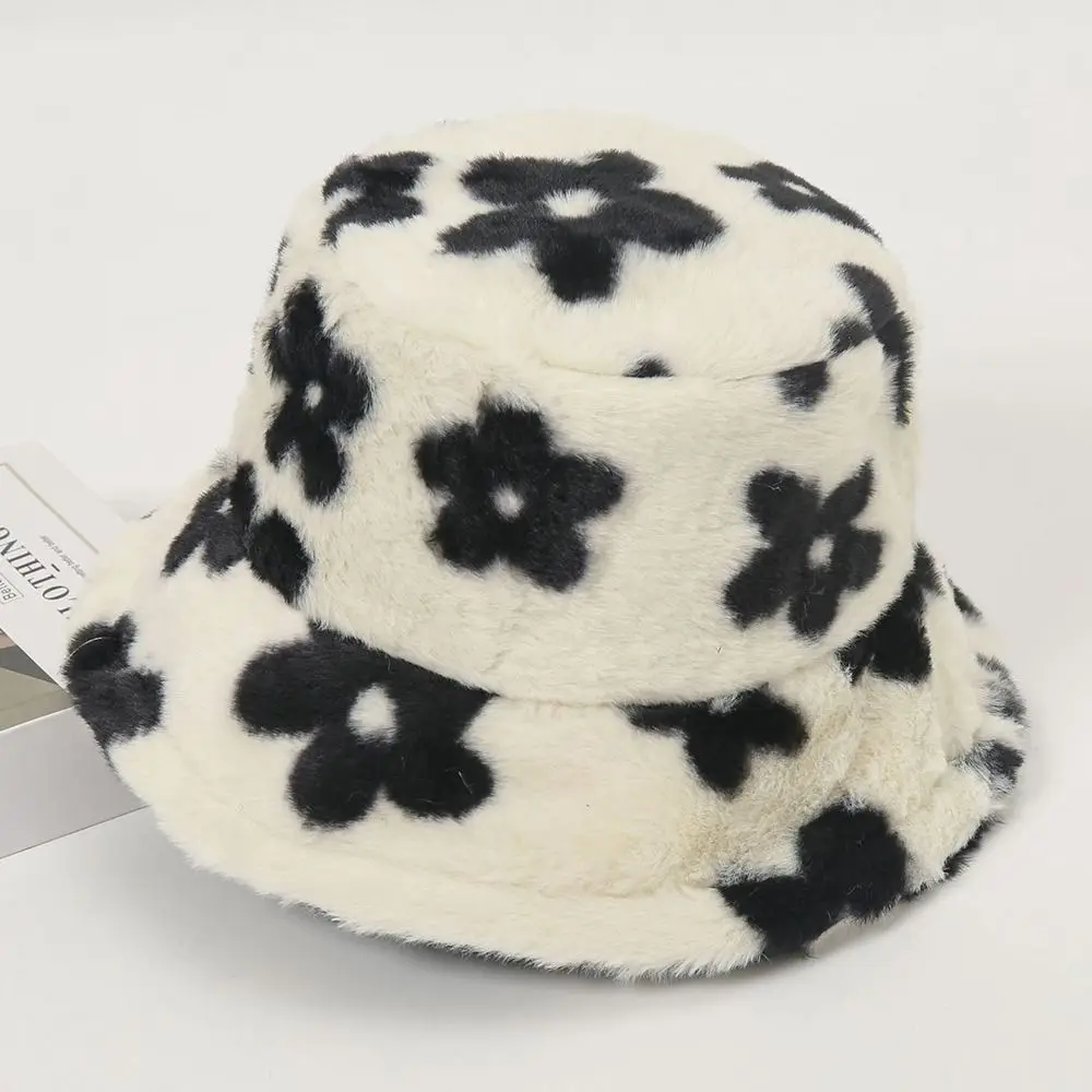 2022 Hat Women's Autumn Winter cap Flower Rabbit Fur Hat Bucket Cap Fisherman's Hat Retro Knitted Wool Basin Bucket Hat