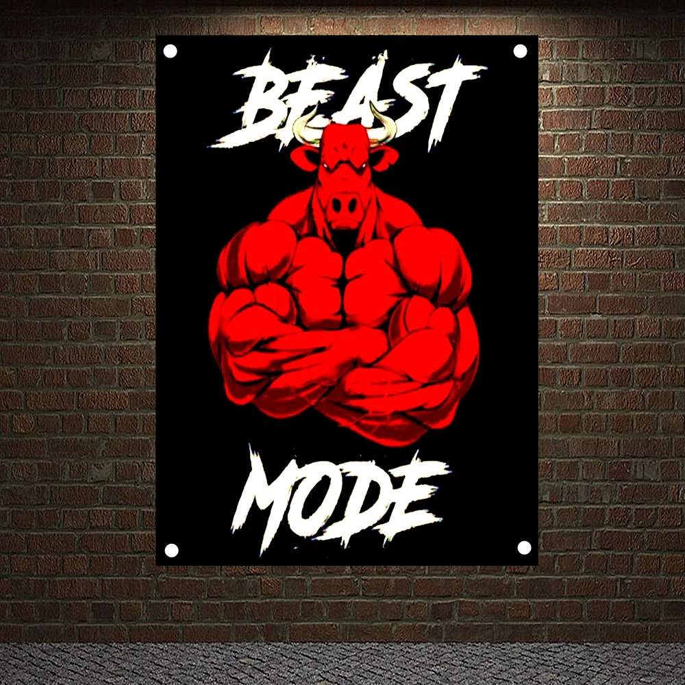 

BEAST MODE Motivational Workout Poster Yoga bodybuilding Banners Flags Wall Art Gym Decoration Canvas Painting Wall Hanging f5