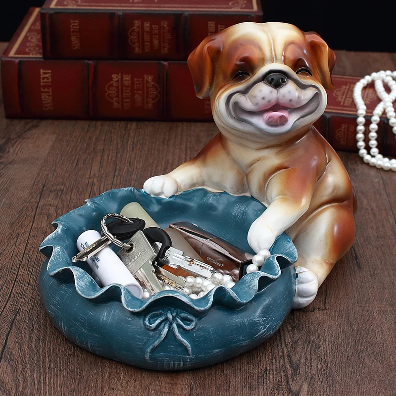 

EUROPEAN STYLE HOME ENTRYWAY KEY STORAGE BOX ACCESSORIES SIMULATION SMILING FACE LUCKY DOG RESIN DESKTOP CANDY POT X3154