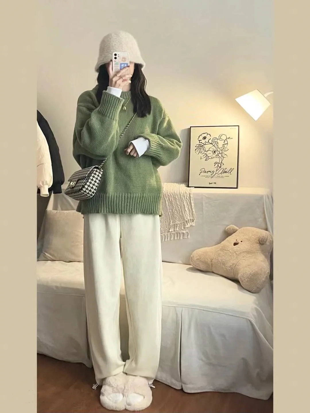 Японский модный зеленый пуловер в стиле ретро с круглым вырезом свитер Женская