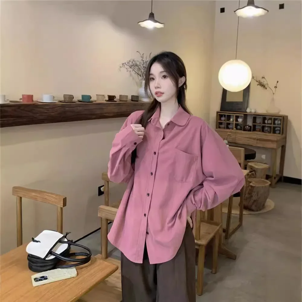 Осень 2024 шикарная винтажная вельветовая рубашка топ женский свободный крой