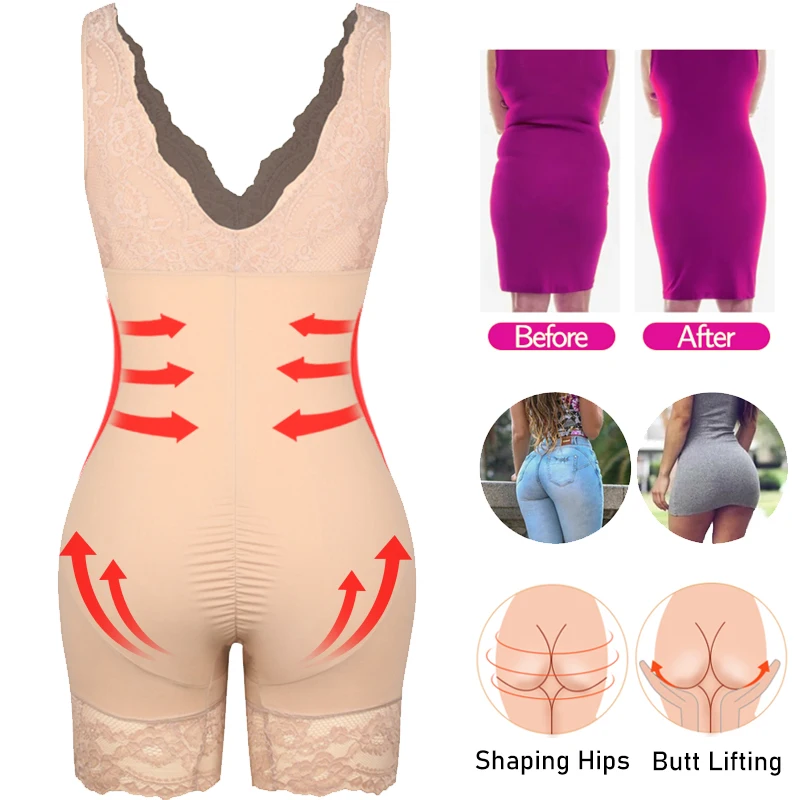 Full Body Shaper for Women Overbust Lace Design Tummy Control Butt Lifter Thigh Slimmer Waist Trainer Slimming Sheath Underwear