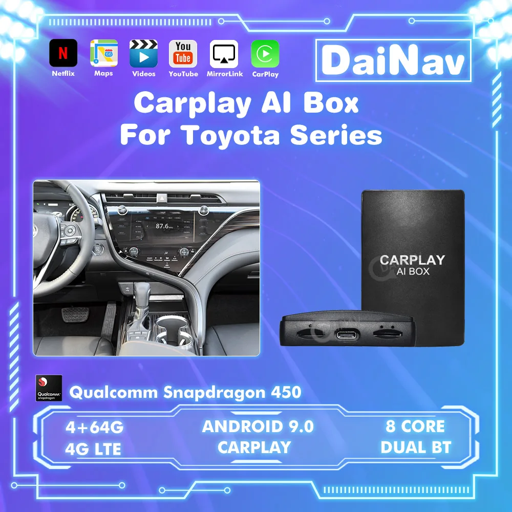 

Беспроводной CarPlay Ai Box для Toyota серии Android 9, подключи и играй на Youtube Netfix для Toyota серии, Автомобильный мультимедийный плеер для автомобиля