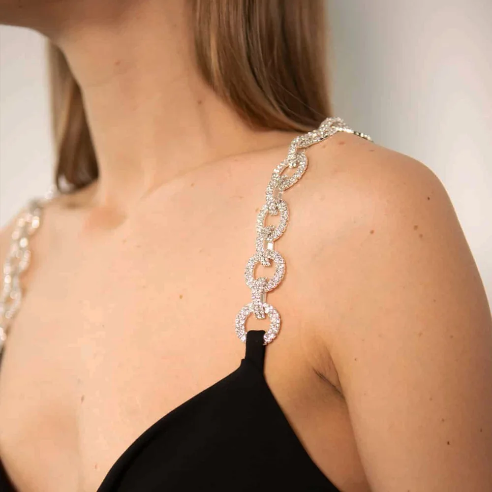 Simple Circular Ring Rhinestone Shoulder Chain for Women Tops Fashion Strap Bra Lingerie Body Chains Jewelry Dress Accessories