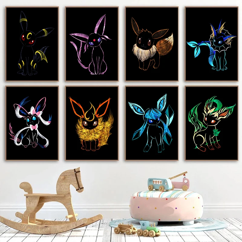 

Pokemon Japanese Anime Art Print Portrait Comic Poster Eevee Evolution Canvas Painting Kids Bedroom Gifts Wall Art Decor Cudros
