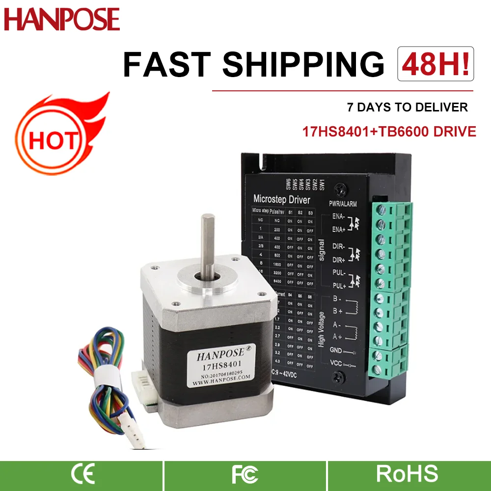 Шаговый двигатель HANPOSE NEMA17 4-выводной 48 мм 1 8 А 52 Н. СМ для аксессуаров 3D-принтеров