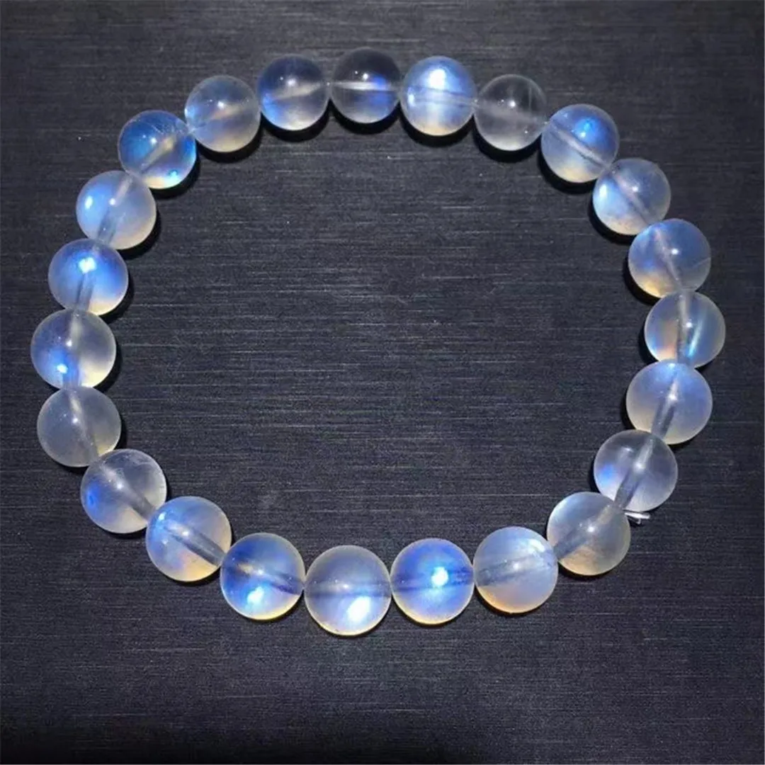 

8mm Natural Moonstone Stone Bracelet Jewelry For Women Lady Men Love Gift Clear Round Beads Blue Light Crystal Strands AAAAA