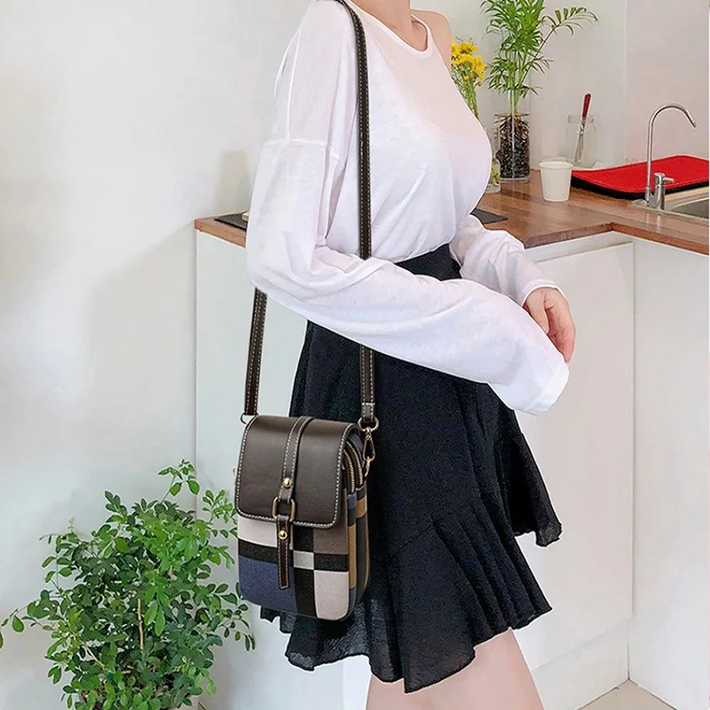 Small Crossbody Leather Phone Bag for Women,Cellphone Shoulder Bags Card Purse Wallet Trend Fashion Plaid Messenger Bag 2022