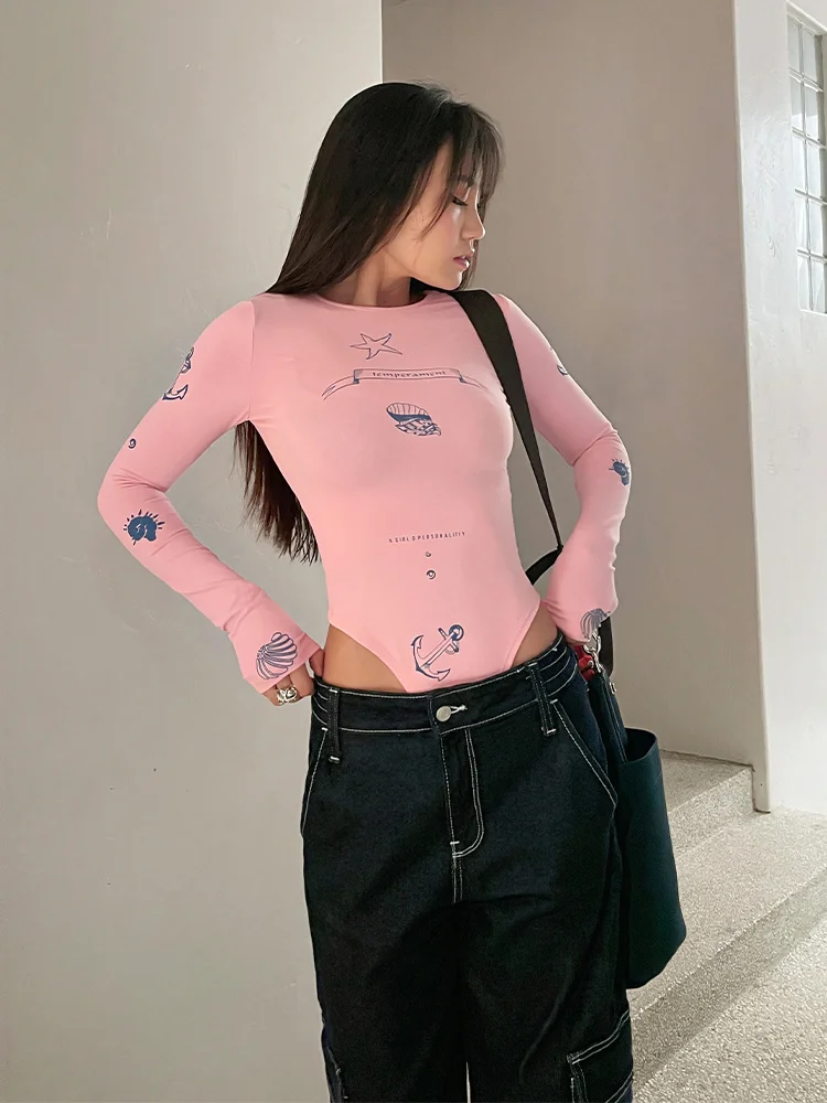 

WOMENGAGA Women Printed Long Sleeve Bodysuit KT26